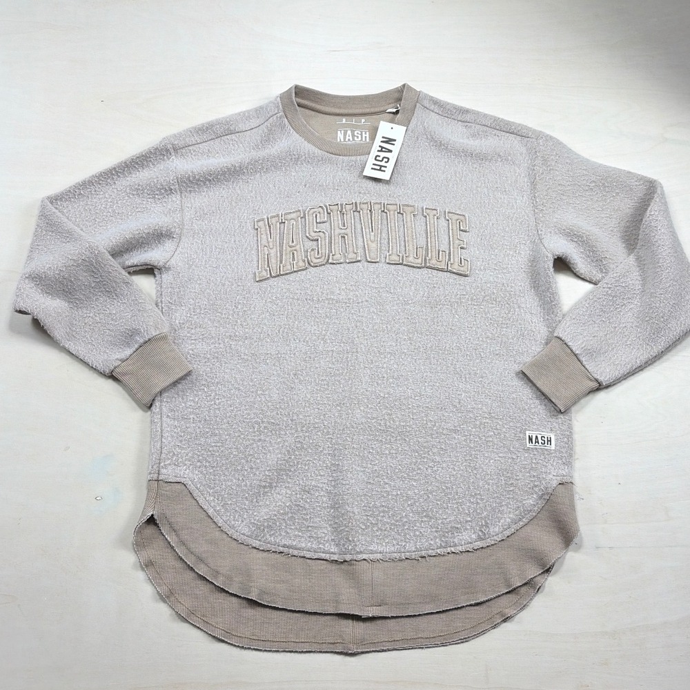 The Nash Collection Nashville Sweatshirt Tan Beige Layered Hem Boucle Small NWT